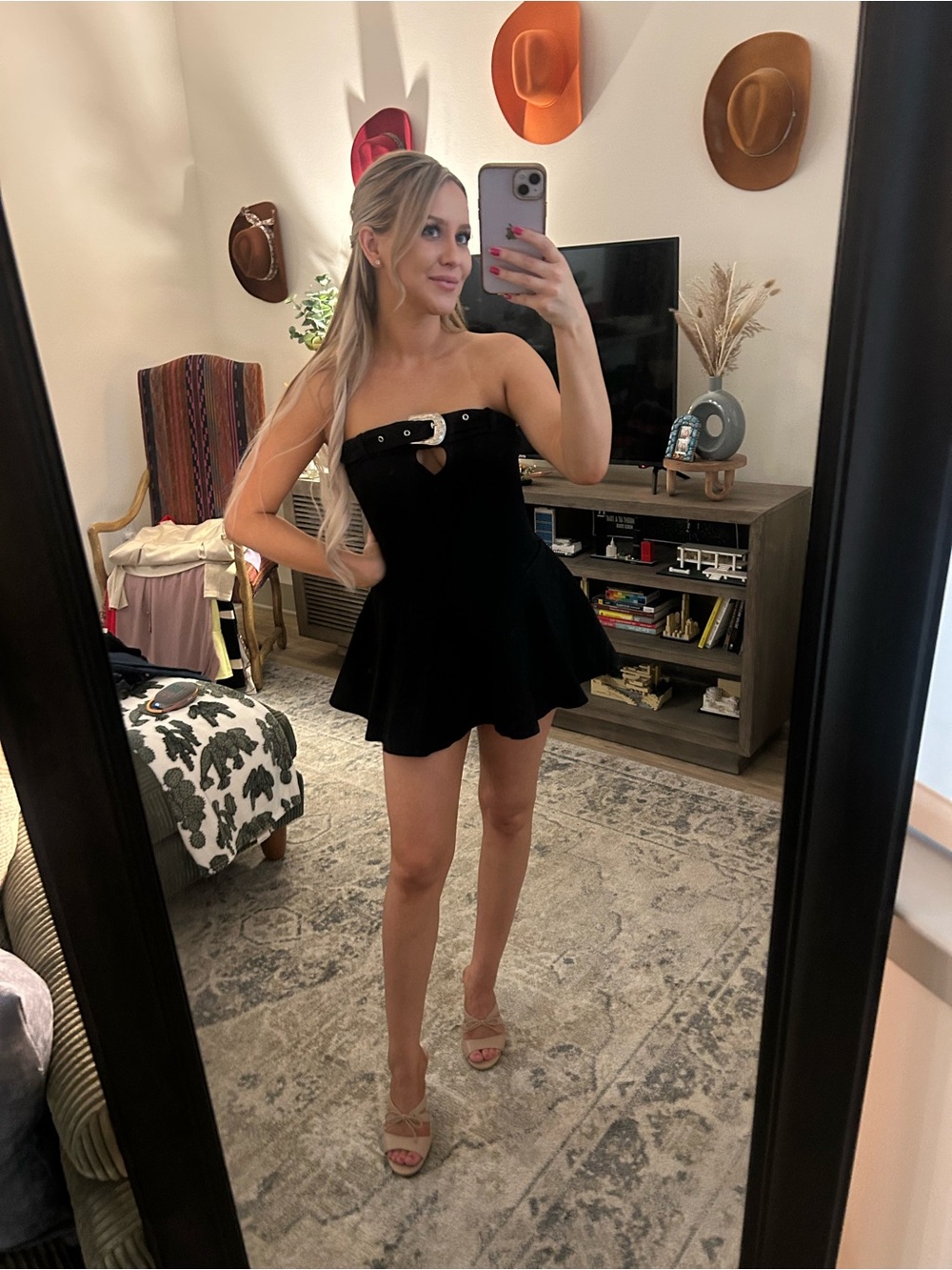 Windsor Black Strapless Belted Mini Romper Dress